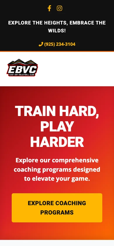 The same club homepage displayed on a phone